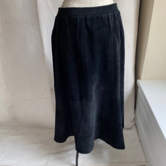 Vintage 70s 80s Suede Leather Midi Skirt Black - Picture 4 of 8